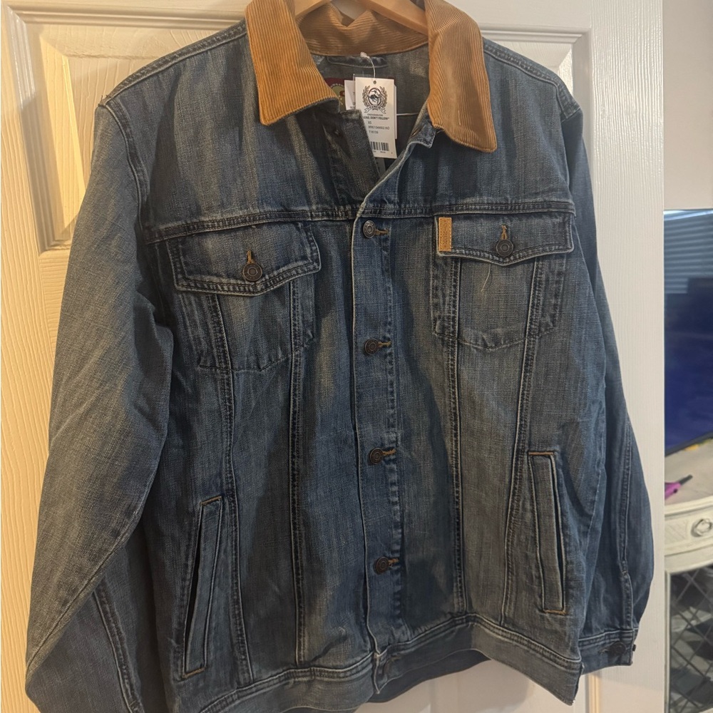 Cinch Blue Lightweight Jacket with Contrasting Collar and Contrast Stitching